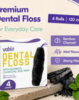 Dental Floss with Bamboo Charcoal and Mint 4 Pack (30m Each, Total 120m)