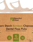 Natural Dental Floss Picks 75 Pack –  Biodegradable Floss Sticks with Strong Bamboo Charcoal Thread & Vegan Cornstarch Handle