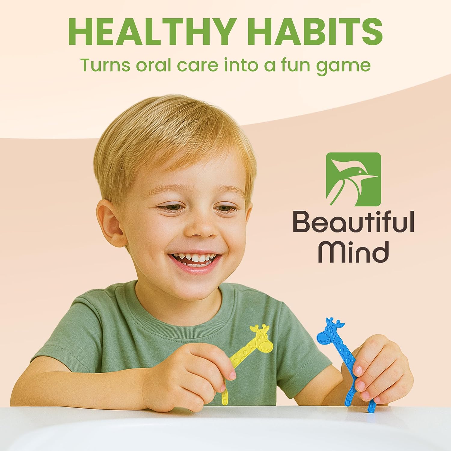 Dental Floss Picks for Kids 75 Pack - Unflavored, No Fluoride Oral Tooth Flossers - Biodegradable Flossing Sticks with Charcoal Thread - Giraffe Toothpick 