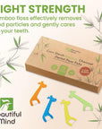 Dental Floss Picks for Kids 75 Pack - Unflavored, No Fluoride Oral Tooth Flossers - Biodegradable Flossing Sticks with Charcoal Thread - Giraffe Toothpick 