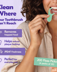 Memo Dental Floss Picks, 4 Pack (50 Count Each, Total 200), Mint Flavored