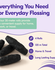 Dental Floss with Bamboo Charcoal and Mint 4 Pack (30m Each, Total 120m)